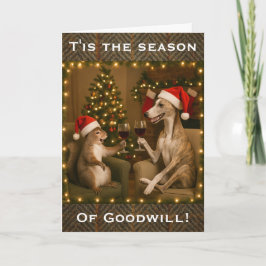 Tarjeta Whippet and Squirrel Christmas greetings card