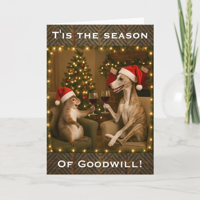 Tarjeta Whippet and Squirrel Christmas greetings card (Anverso)