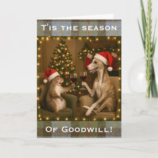 Tarjeta Whippet and Squirrel Christmas greetings card