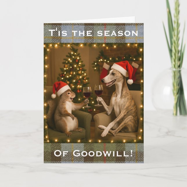 Tarjeta Whippet and Squirrel Christmas greetings card (Anverso)