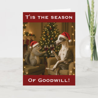 Tarjeta Whippet and Squirrel Christmas greetings card