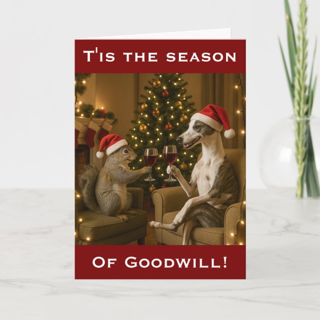 Tarjeta Whippet and Squirrel Christmas greetings card (Anverso)