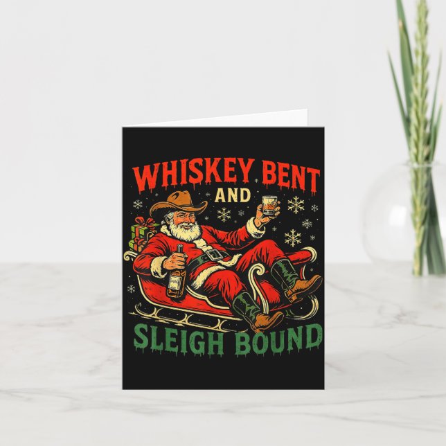 Tarjeta Whiskey Sleigh Bound Cowboy Santa Christmas  (Anverso)