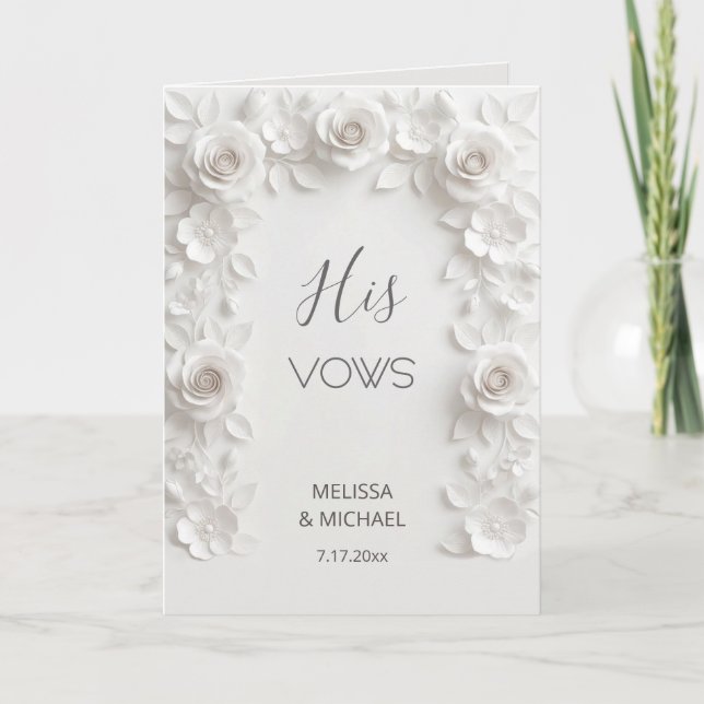 Tarjeta White 3D Roses Wedding Vow Card (Anverso)