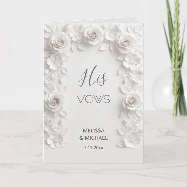 Tarjeta White 3D Roses Wedding Vow Card (Anverso)