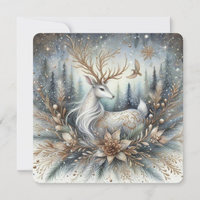 Tarjeta White and gold reindeer Flat Greeting Card (Anverso)