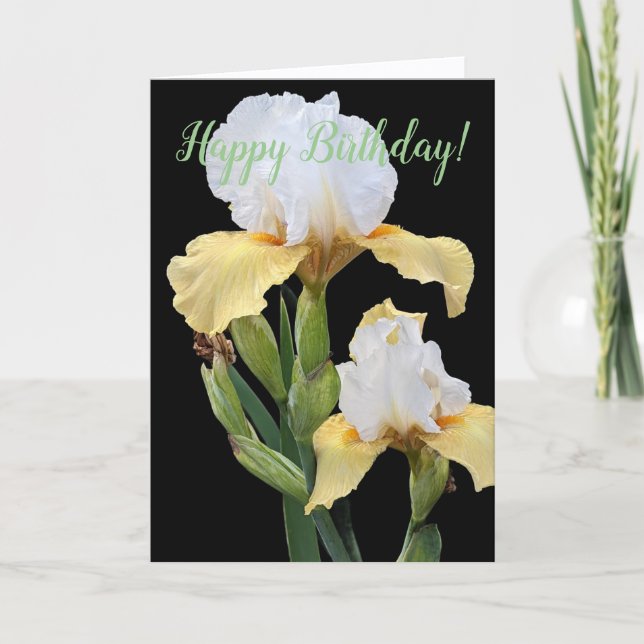 Tarjeta White and Yellow Irises Floral Birthday (Anverso)