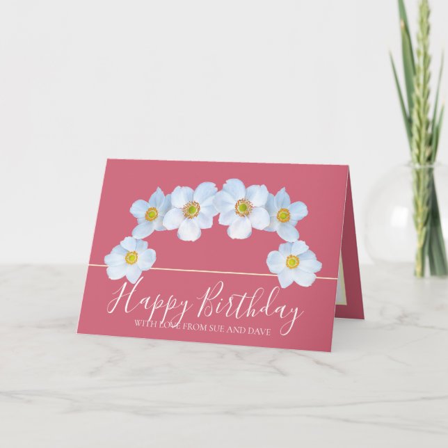 Tarjeta White Anemone Botanical Elegant Happy Birthday (Anverso)
