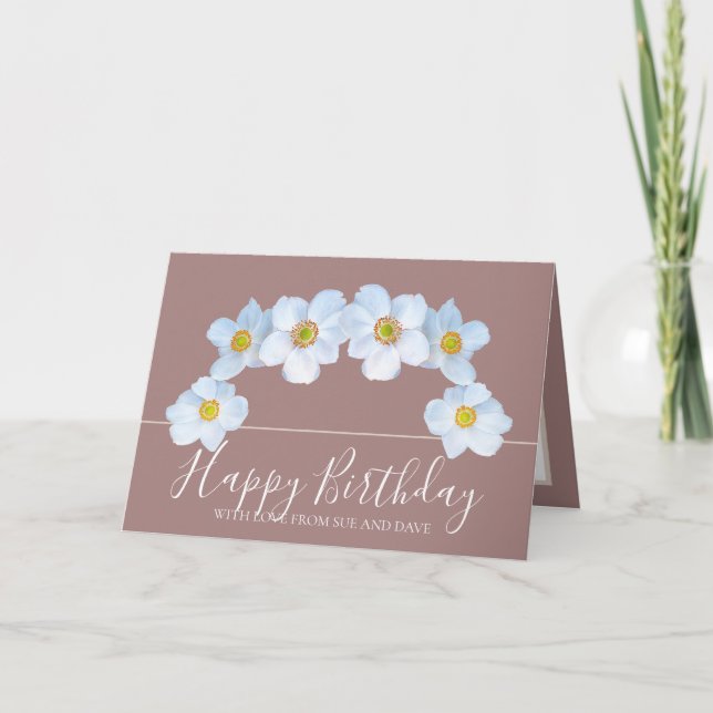 Tarjeta White Anemone Botanical Elegant Happy Birthday (Anverso)