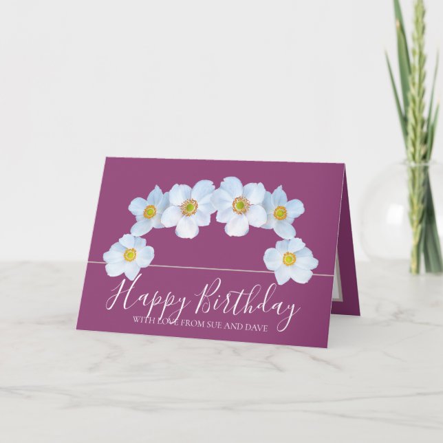 Tarjeta White Anemone Botanical Elegant Happy Birthday (Anverso)