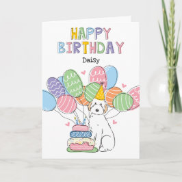 Tarjeta White Aussiedoodle Dog Feliz cumpleaños