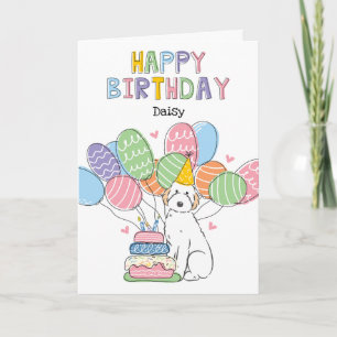 Tarjeta White Aussiedoodle Dog Feliz cumpleaños