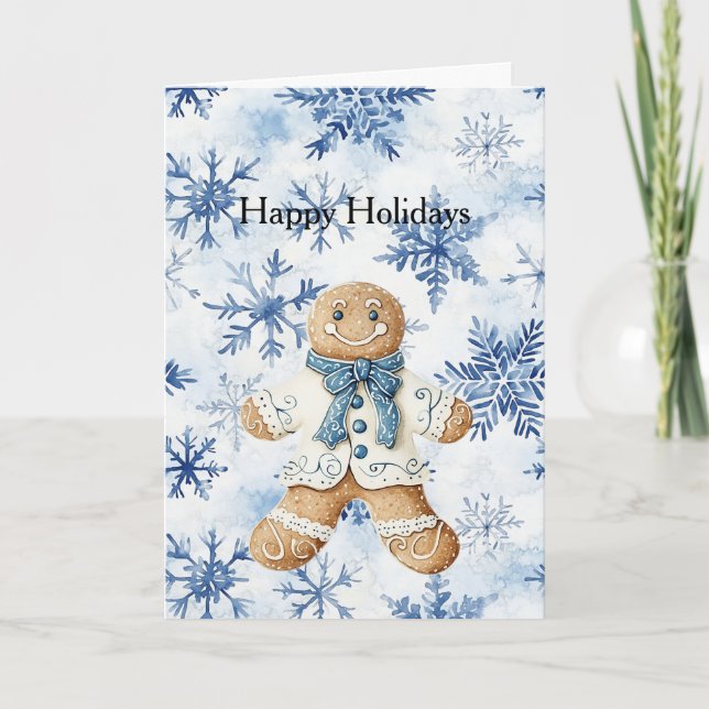 Tarjeta White Blue Gingerbread Man Cookie Christmas  (Anverso)