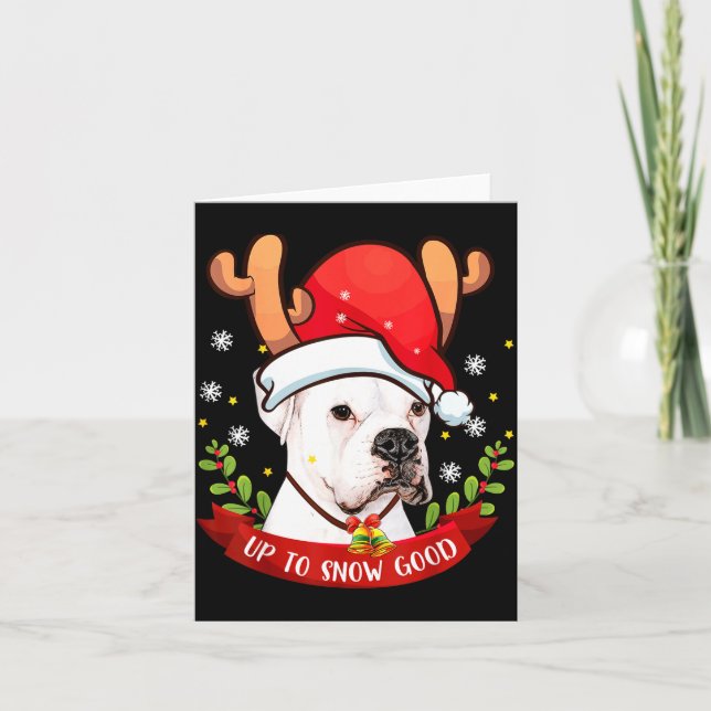 Tarjeta White Boxer Dog Reindeer Christmas Gift Boys Girls (Anverso)
