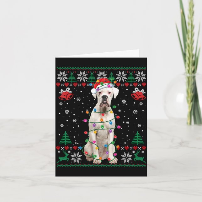 Tarjeta White Boxer Dog Ugly Christmas Sweater Funny Xmas  (Anverso)