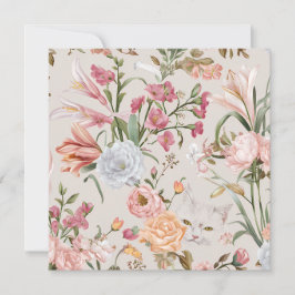 Tarjeta White Cats Pink Roses Floral Flat Thank You Card