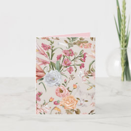 Tarjeta White Cats Pink Roses Floral Flat Thank You Card
