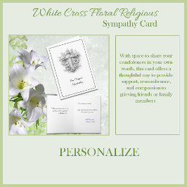 Tarjeta White Cross Floral Religious Sympathy