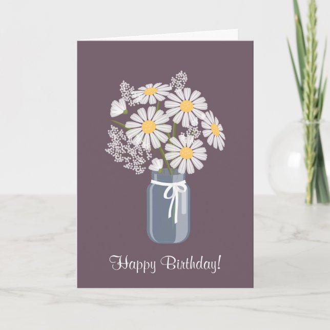 Tarjeta White Daisies Mason Jar Bouquet Feliz cumpleaños (Anverso)