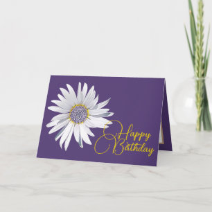 Tarjeta White Daisy Purple Background Birday