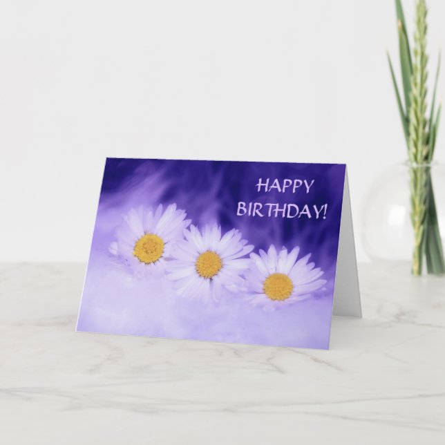 Tarjeta White Daisy Purple Happy Birday (Anverso)