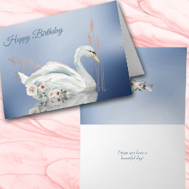 Tarjeta White Floral Swan Happy Birday