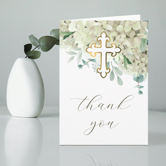 Tarjeta White Hydrangea Holy Cross Religious Thank You (Subido por el creador)