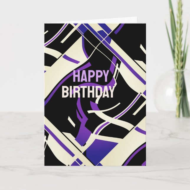 Tarjeta White Purple Lilac Black Slanted Abstract Cumpleañ (Anverso)