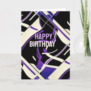 Tarjeta White Purple Lilac Black Slanted Abstract Cumpleañ