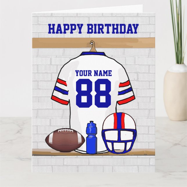 Tarjeta White Red Blue Football Jersey Feliz cumpleaños (Anverso)