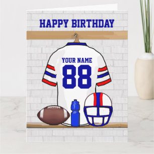 Tarjeta White Red Blue Football Jersey Feliz cumpleaños