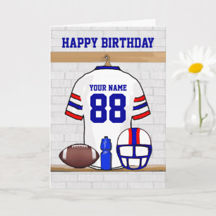 Tarjeta White Red Blue Football Jersey Feliz cumpleaños