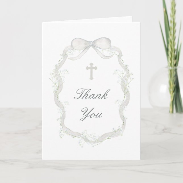 Tarjeta White Ribbon Baby's Breath Religious Thank You (Anverso)