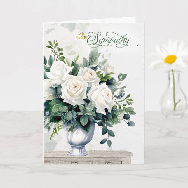 Tarjeta White Roses and Butterflies Sympathy (Planta pequeña)