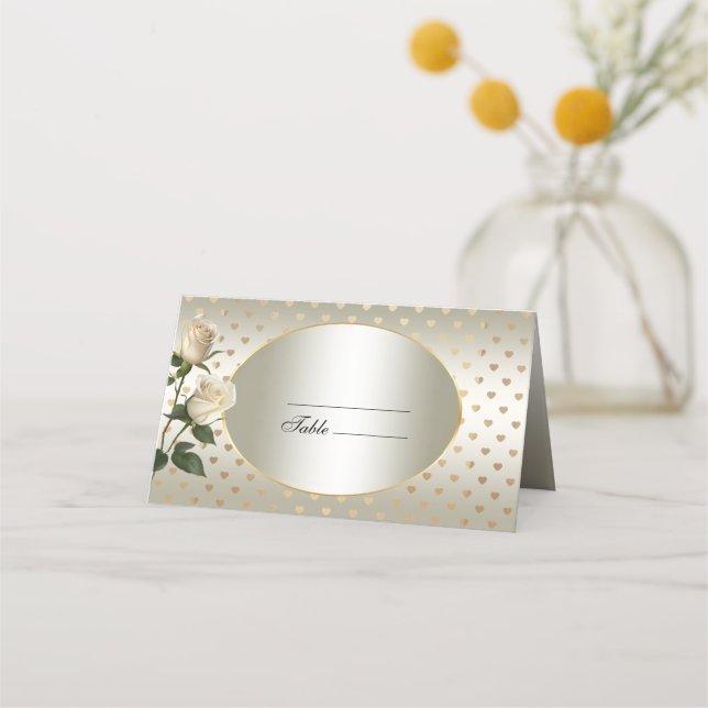 Tarjeta White Roses Gold Hearts Place (Anverso)