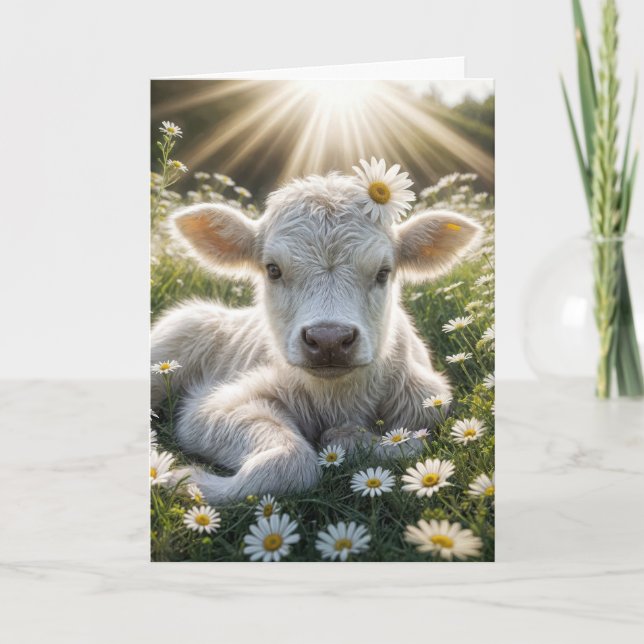 Tarjeta White Scotland Highland Calf Birthday (Anverso)