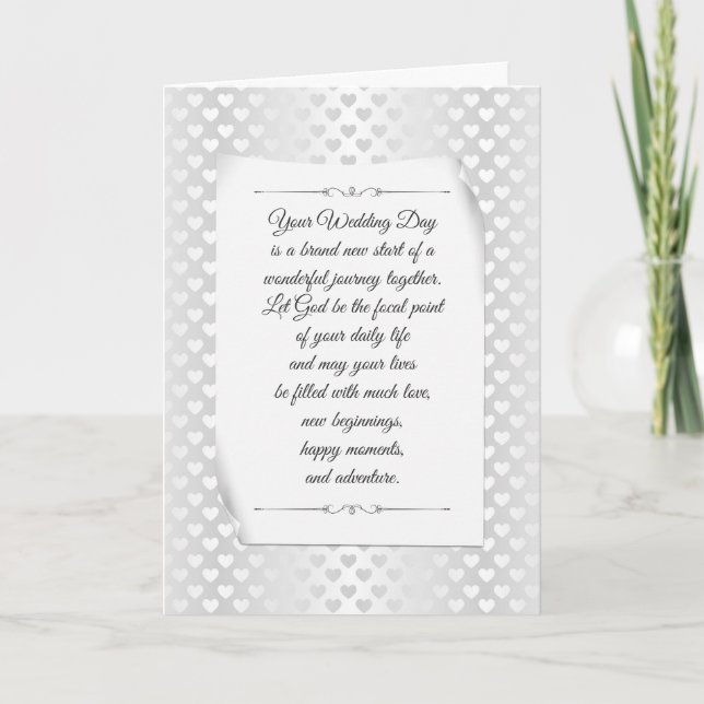 Tarjeta White Wedding Satin Sheen Hearts (Anverso)