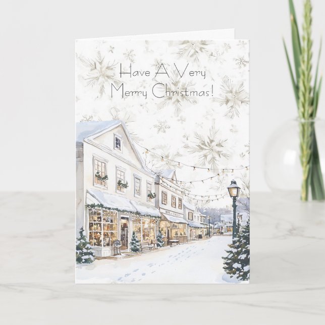 Tarjeta White Winter Snowflakes Christmas Town (Anverso)