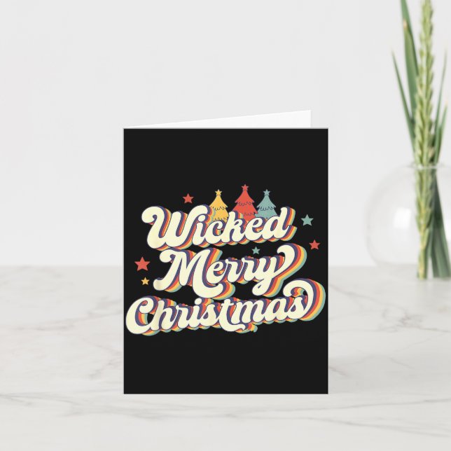 Tarjeta Wicked Merry Christmas Retro Groovy New England Xm (Anverso)