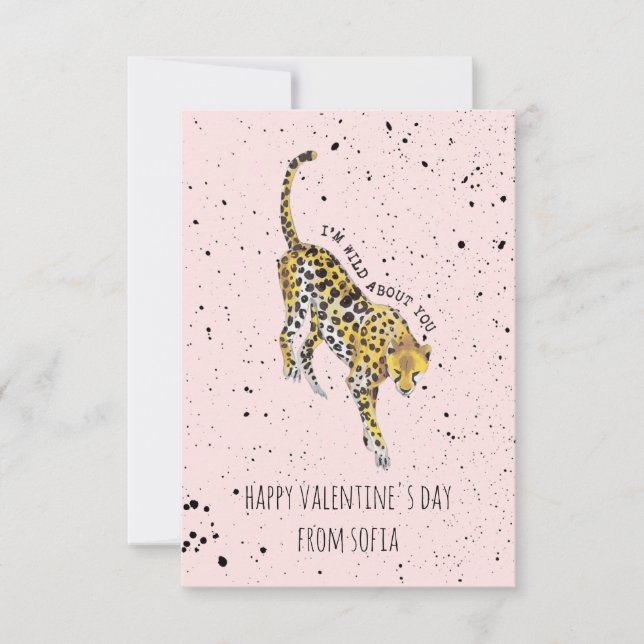 Tarjeta Wild About You Cheetah Classroom Photo Valentine (Anverso)