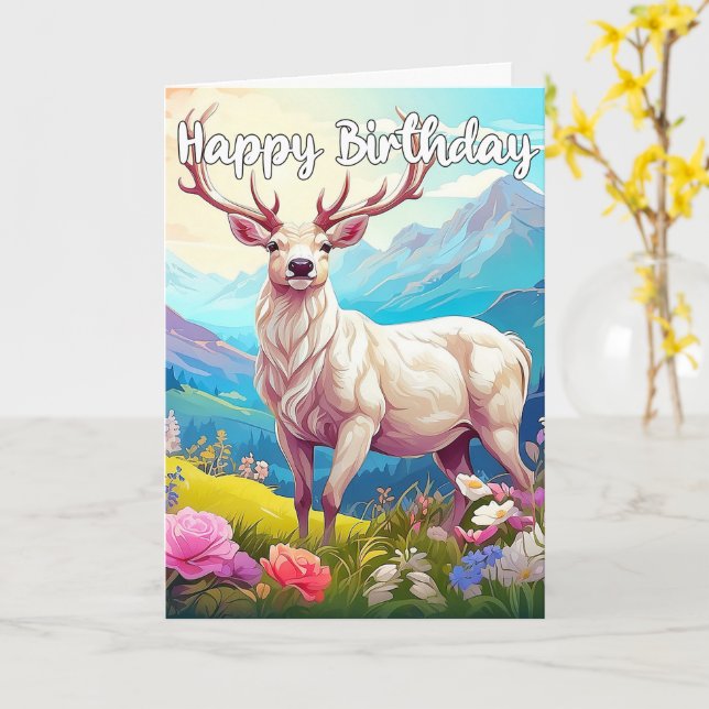 Tarjeta Wild Deer Buck Feliz cumpleaños (flor amarilla)