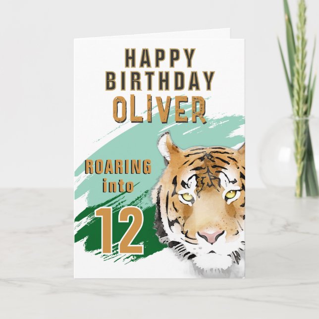 Tarjeta Wild Tiger Head Watercolor Birthday  (Anverso)