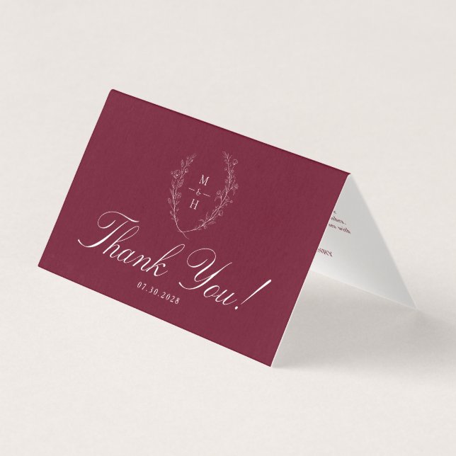 Tarjeta Wildflower Burgundy Wedding Folded Photo thank you (Anverso)