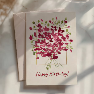 Tarjeta Wildflower Pink Posie Cumpleaños Acuarela