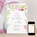 Tarjeta Wildflower Pretty Watercolor Floral Frame Birthday<br><div class="desc">Pretty wildflower birthday card which you can personalize inside and out. The design has a floral border of pretty wild flowers in pink lilac blue orange and yellow with a daisy divider and a matching bouquet on the back.</div>