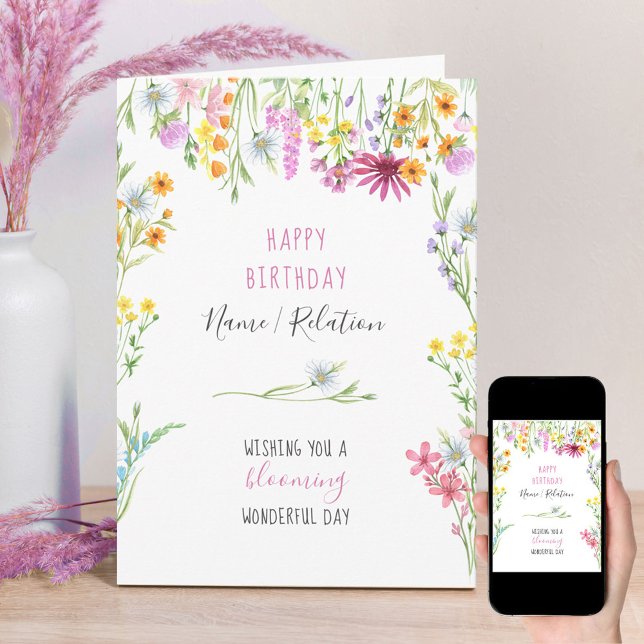 Tarjeta Wildflower Pretty Watercolor Floral Frame Birthday (Subido por el creador)