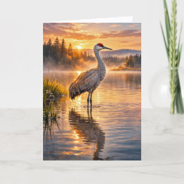 Tarjeta Wildlife Sandhill Crane Reflective Lake Scene