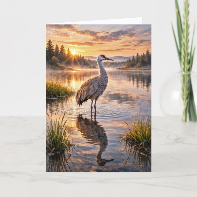 Tarjeta Wildlife Sandhill Crane Reflective Wetland Scene (Anverso)
