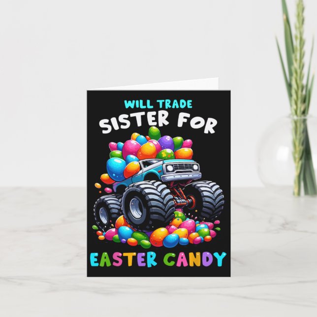 Tarjeta Will Trade Sister For Easter Candy I Funny Egg Hun (Anverso)
