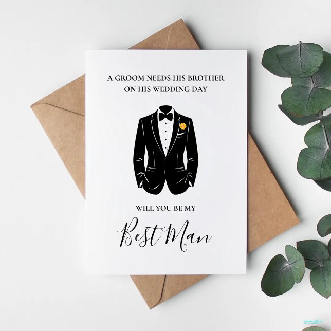 Tarjeta Will You Be My Best Man Groomsman Suit Wedding (Subido por el creador)